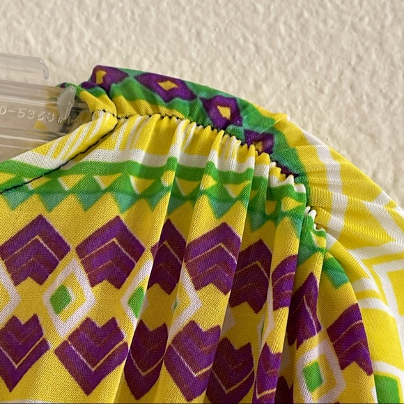 Romantic SINI sheer yellow midi dress with purple & green tribal pattern - Picture 9 of 11